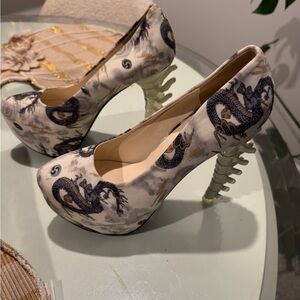 Dragon Print Bone High Heels